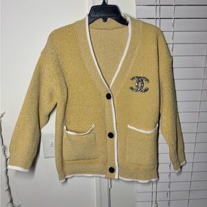 Yellow Cardigan Sweater with Removable Pin; No Brand